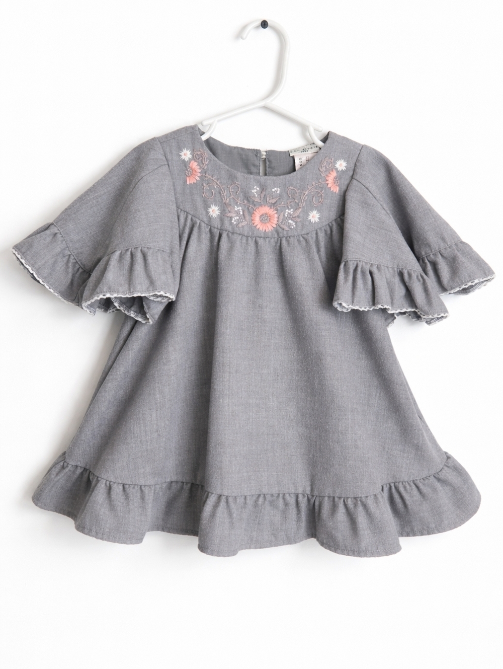 Max Studio Baby Girl Top 3T Gray Embroidered Ruffle Boho Toddler